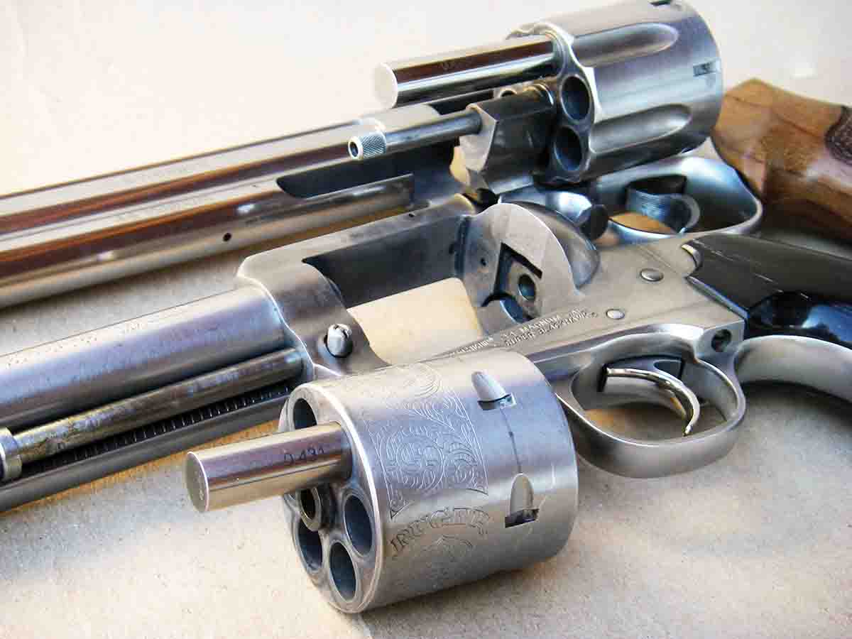The throats of the test revolvers measured .431 inch for the Ruger New Model Blackhawk Bisley and .429 inch for the Smith & Wesson 629-4 Classic DX.